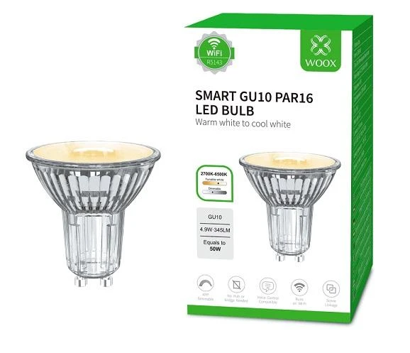Lemputė LED Wi-Fi GU10, 230V, 4.9W, 345lm, 2700K - 6500K, CCT, MR16, išmanioji, valdoma programėle, TUYA / Smart Life, WOOX