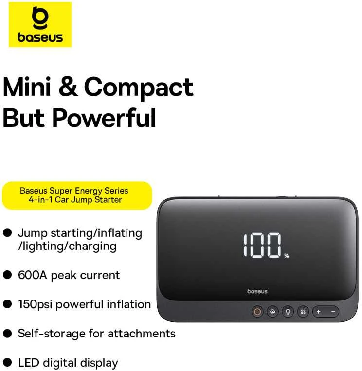 Drėkintuvas Powerbank/Car Jump Starter Baseus Super Energy, 600A (juoda)