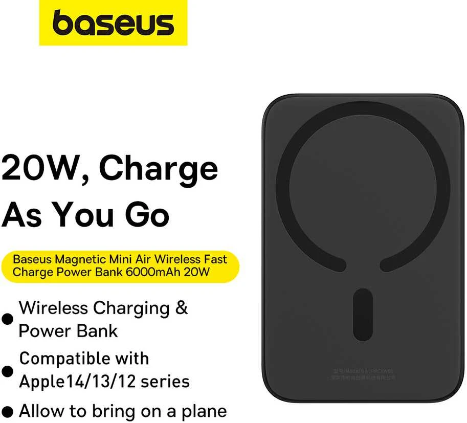 Mini Wireless PowerBank 20W Baseus - juodas