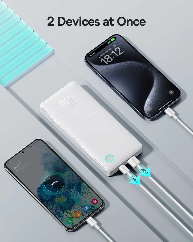 LiPo išorinis akumuliatorius (PowerBank) 10000mAh 15W USB + USB-C Airpow Lite baltas BASEUS