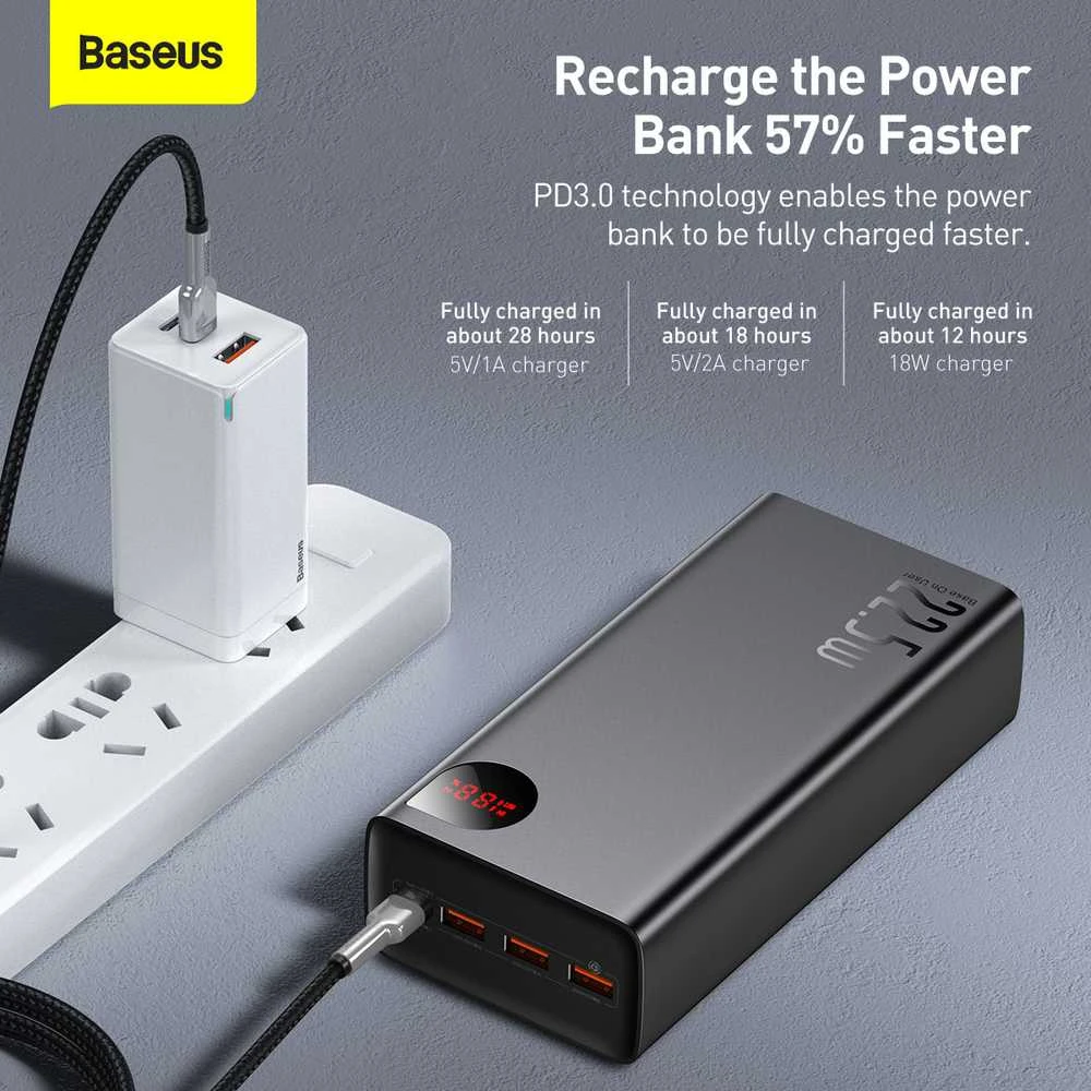 Greitas įkrovimas Power Bank Baseus Adaman, 40000mAh 22.5W (juodas)