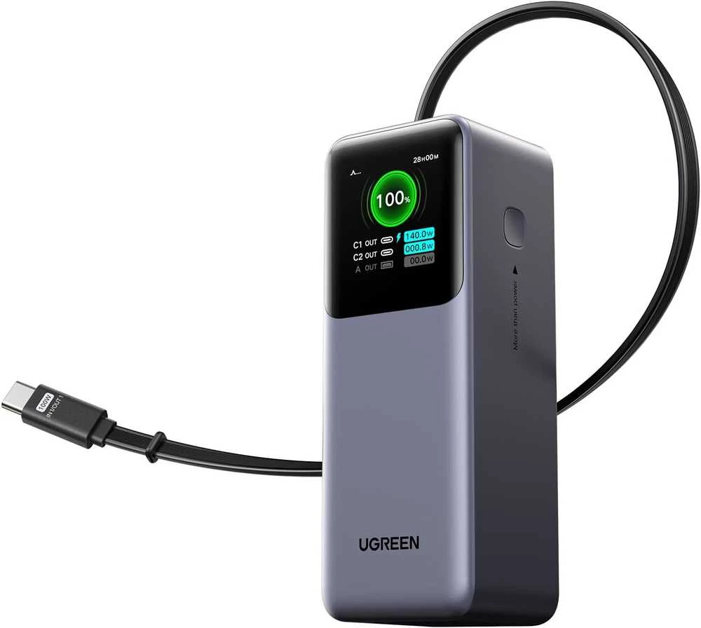 Nešiojama baterija UGREEN Nexode Power Bank, 165W, 20,000 mAh, su įtraukiamu kabeliu