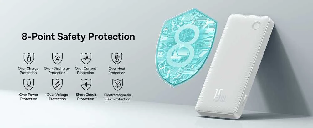 LiPo išorinis akumuliatorius (PowerBank) 10000mAh 15W USB + USB-C Airpow Lite baltas BASEUS