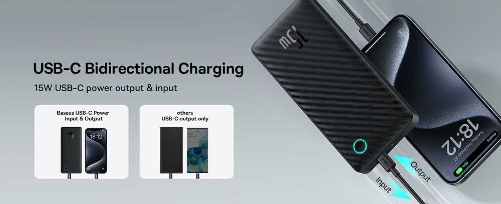 LiPo išorinis akumuliatorius (PowerBank) 10000mAh 15W USB + USB-C Airpow Lite juodas BASEUS