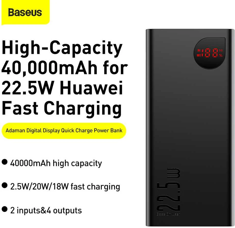 Greitas įkrovimas Power Bank Baseus Adaman, 40000mAh 22.5W (juodas)