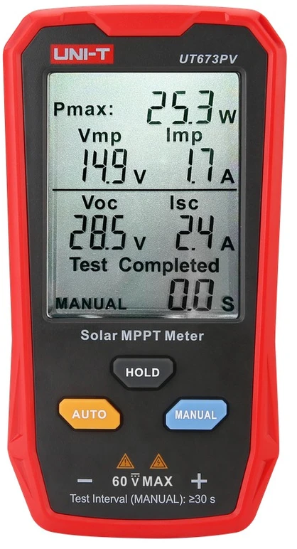MPPT testeris, 5-800W, 0-35A, 12-60VDC, rankinis/auto režimas, UNI-T