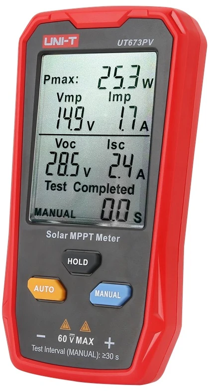 MPPT testeris, 5-800W, 0-35A, 12-60VDC, rankinis/auto režimas, UNI-T