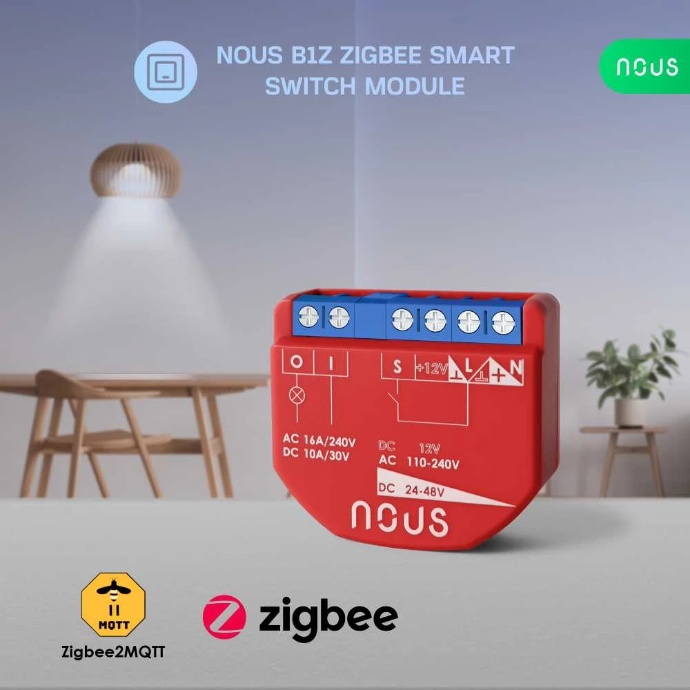 Nous Išmani relė / jungiklis su sauso kontakto jungtimis, 1 kanalo, be galios matavimo ZigBee 2MQTT, TUYA