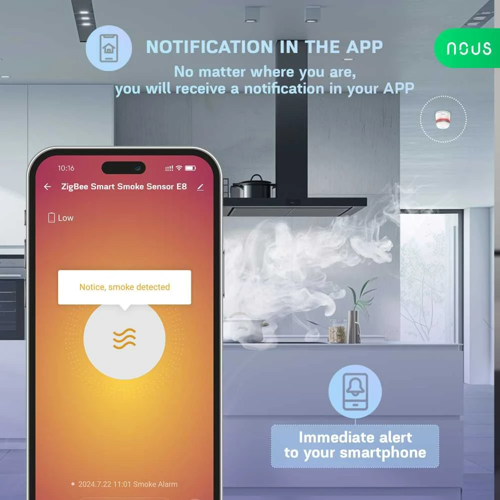Hurtel NOUS E8 Zigbee 3.0 dūmų sensorius