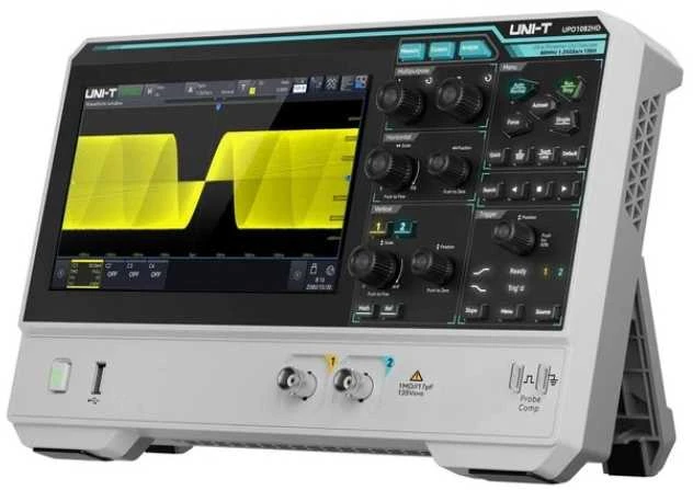 Osciloskopas, HD, 2 kanalų, 12bitų, 80Mhz, 1.25 GSa/s, 100 Mpts, 100,000 wfms/s, 7" lietimui jautrus ekranas, UNI-T