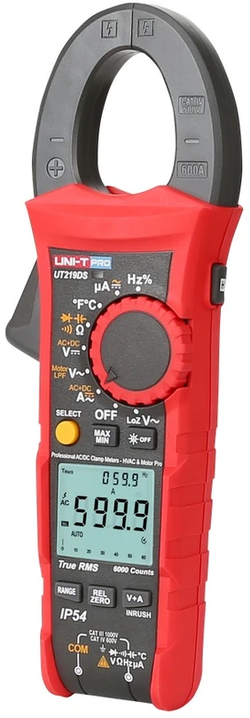 Profesionalios srovės matavimo replės, 1000V AC/DC, 600A AC/DC, 60MΩ, 60mF, 40MHz, 1000℃; IP54; True RMS, UNI-T