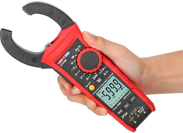 Profesionalios srovės matavimo replės, 100V AC/DC, 600A AC/DC, 60MΩ, 60mF, 40MHz, 1000℃; IP54; True RMS, UNI-T