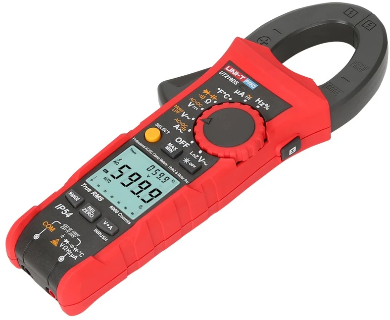Profesionalios srovės matavimo replės, 1000V AC/DC, 600A AC/DC, 60MΩ, 60mF, 40MHz, 1000℃; IP54; True RMS, UNI-T