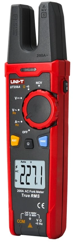 Šakutės tipo srovės matavimo replės CAT II 1000V, CAT III 600V; DC/AC 1000V; AC 200A; 60MΩ; 10KHz; NCV; TRMS; UNI-T