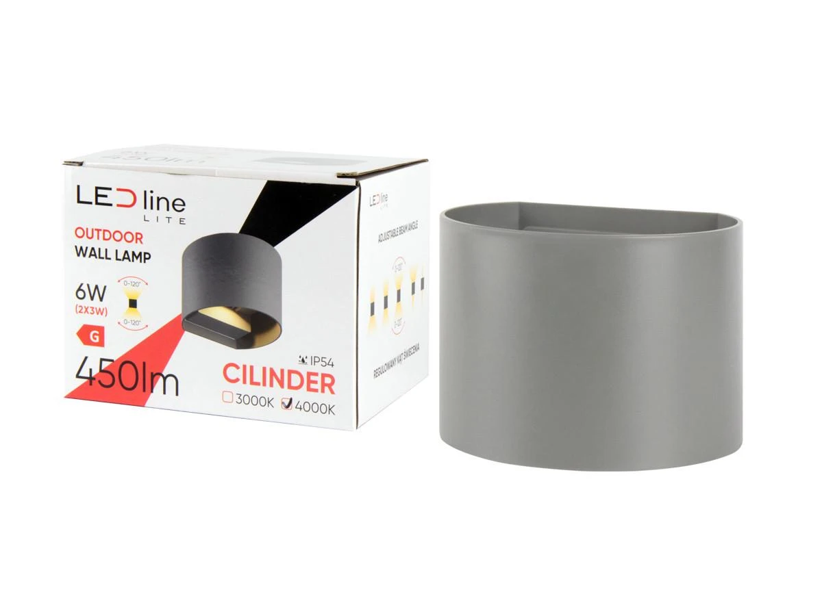 Deante Sieninis lauko šviestuvas CILINDER, LED 2x3W, 3000K, IP54, reguliuojamo švietimo kampo, pilkas, LED line LITE