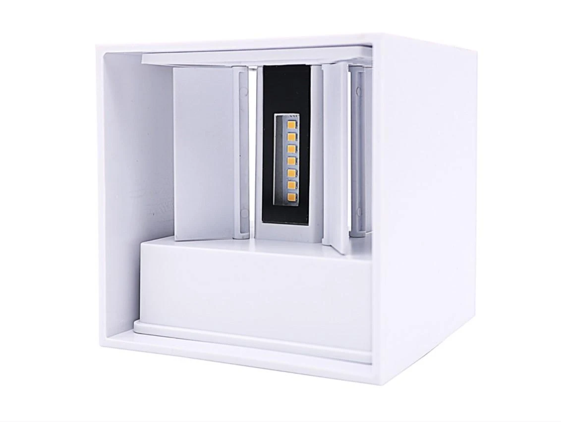 Sieninis lauko šviestuvas LED 2x3W 4000K IP54, reguliuojamo švietimo kampo, baltas CUBE, LEDOM
