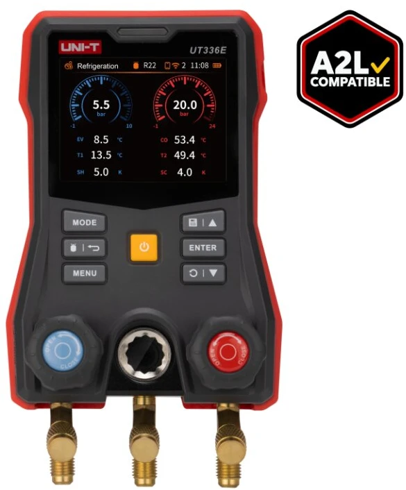 Skaitmeninis kolektorius su bevieliais T zondais, -1.00~+60.00 bar, IP54, Bluetooth, UNI-T