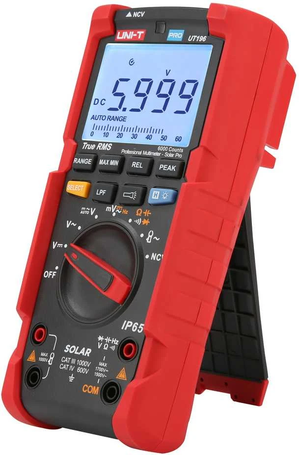 Skaitmeninis multimetras SOLAR PRO, TRMS, NCV, LPF,1.7kVDC, 1.5kVAC, 1Mhz, 60MOm, 60uF, IP65, CAT III 1000V, CAT IV 600V, UNI-T