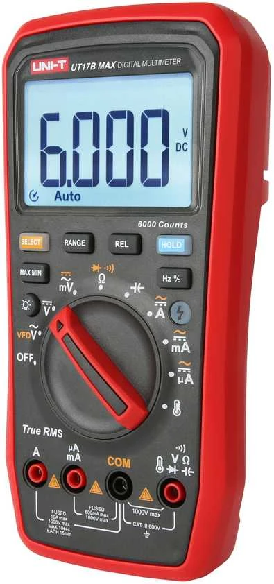 Skaitmeninis multimetras, TRMS, CATIII 600V, 600.0mV-1000V AC/DC, VFD, 600.0µA-10A AC/DC, 60.00MOm, 6000µF, 10MHz, -55C~500C, 6000, UNI-T