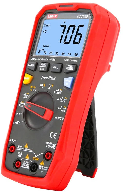 Skaitmenins multimetras, 1000V AC/DC, 20A AC/DC; 60MOm; 60mF; 10MHz; -40°C~1000°C; automatinės ribos, UNI-T
