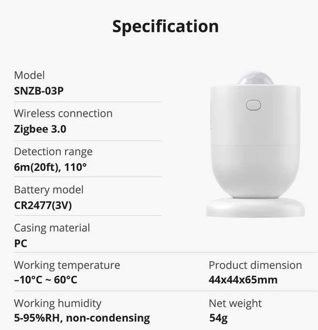 Sonoff SNZB-03P Zigbee judesio daviklis