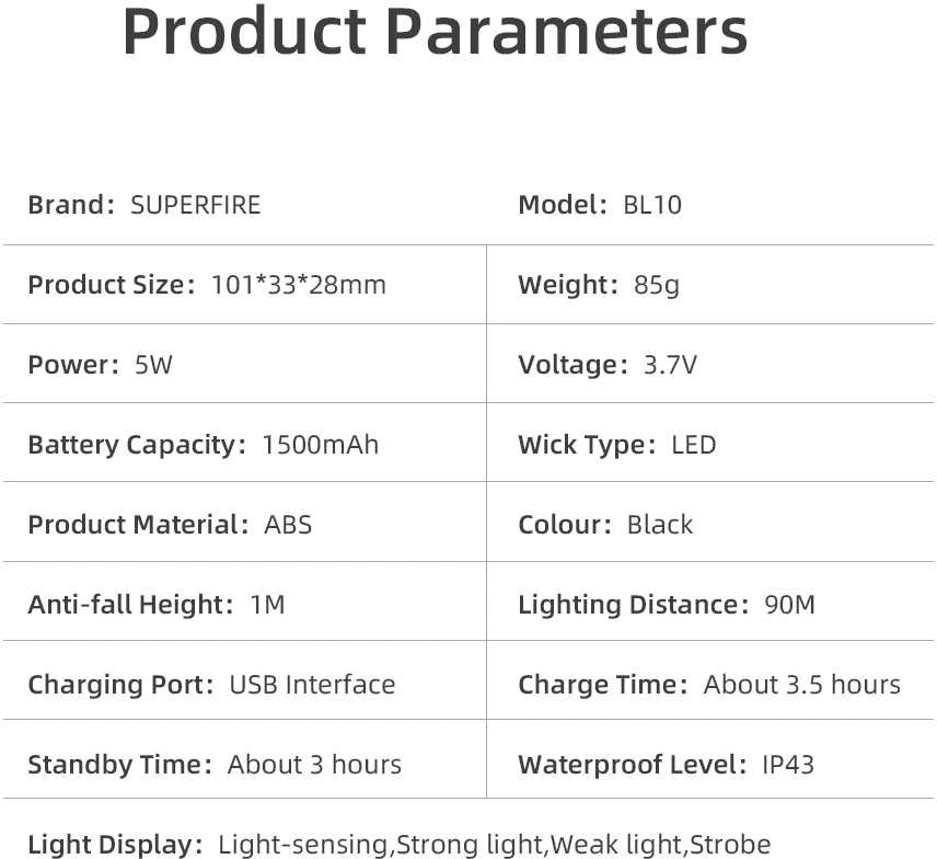 Superfire dviračio žibintuvėlis BL10, USB