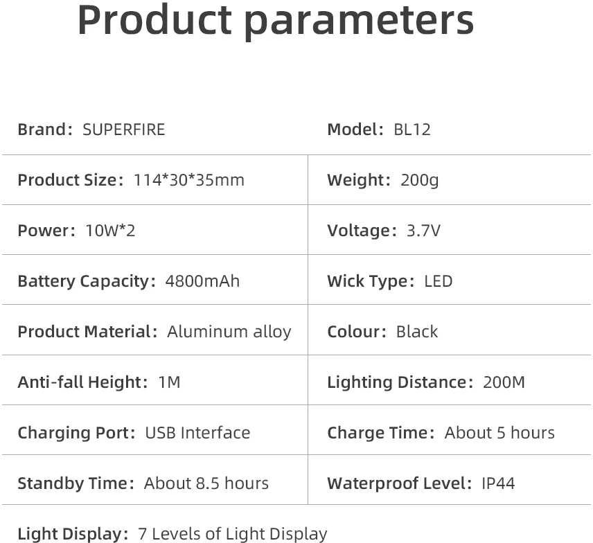 Dviračio žibintas Superfire BL12, 4800 mAh, USB