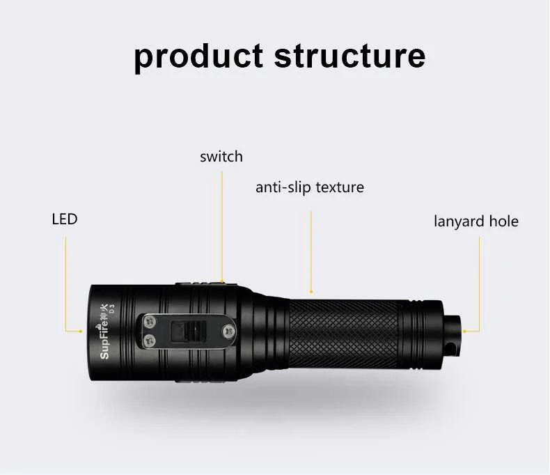 Superfire Nardymo žibintuvėlis, 10W CREE XML2, 770lm, IPX8, su 18650 įkraunama baterija ir krovikliu