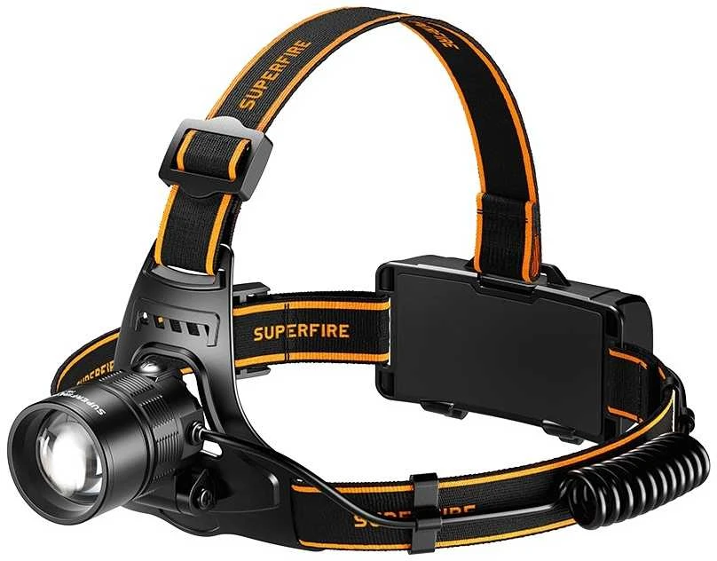 Superfire Žibintuvėlis ant galvos, 15W 550lm fokusuojamas, įkraunamas USB-C, šiltai balta šviesa