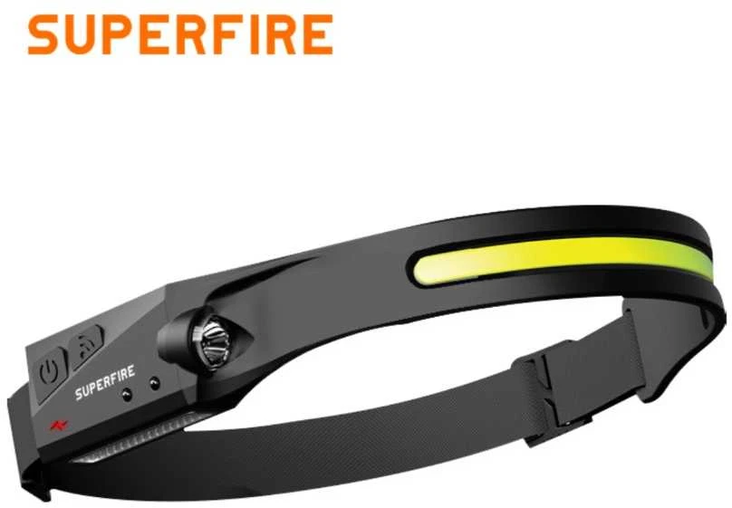 Superfire Žibintuvėlis ant galvos HL65, 340lm, COB, įkraunamas USB-C 1200mAh su jutikliu