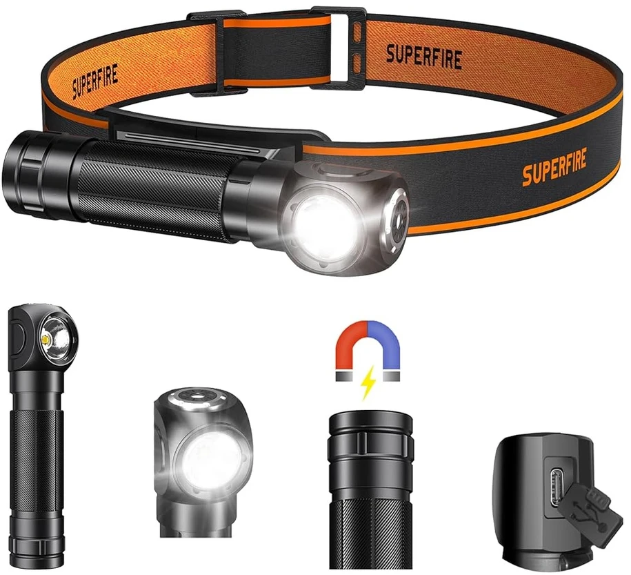 Superfire TH04-S,1000lmm USB-C headlamp prožektorius