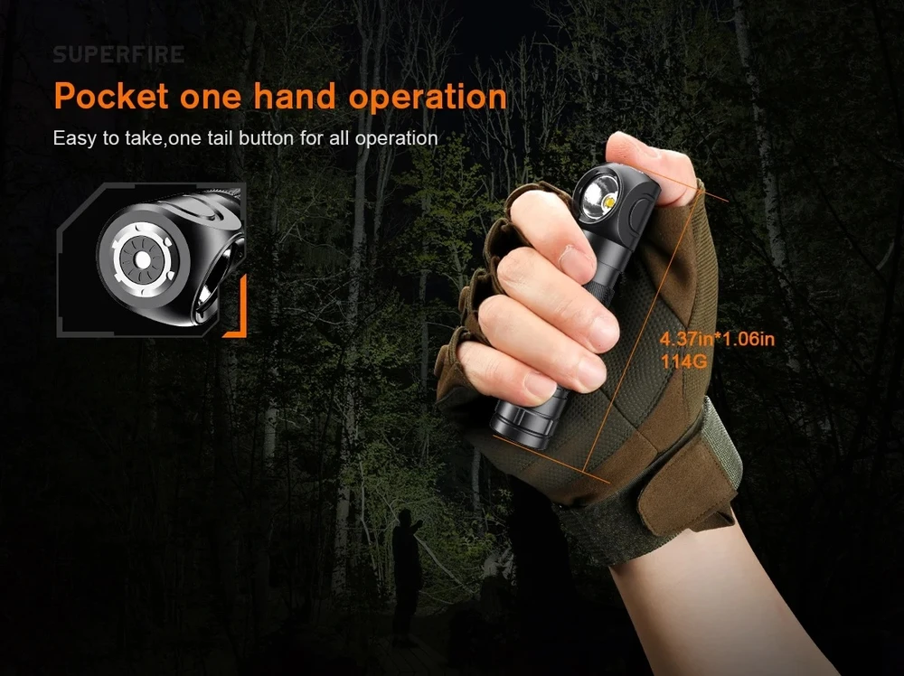 Superfire TH04-S,1000lmm USB-C headlamp prožektorius