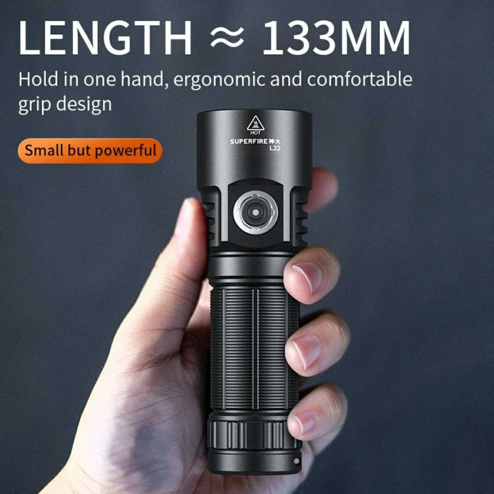 Superfire Žibintuvėlis L22, 5000lm, 60W, įkraunamas USB C 1x 26650 5000mAh, 190g
