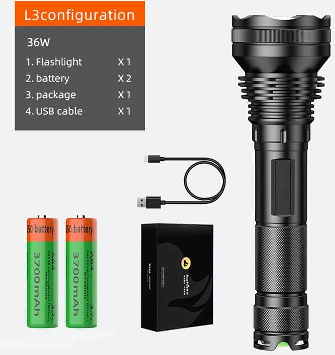 Superfire Žibintuvėlis L3, 2700lm, fokusuojamas, su įkraunamom baterijom 2x 26650 ir krovikliu.