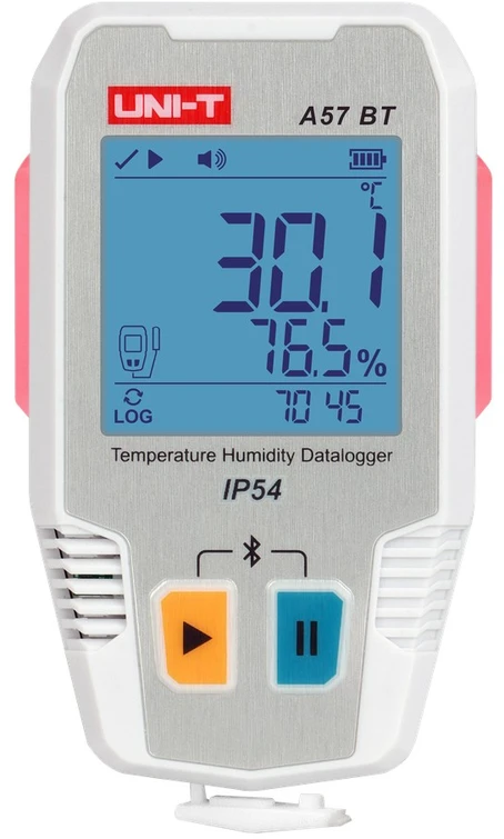 Temperatūros ir drėgmės duomenų kaupiklis, -40 ~ 85C, 0%~100% RH, 64000 taškų, IP54, Bluetooth, UNI-T