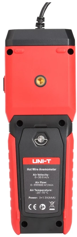 Termo anemometras ; 0~30m/s; -20~70C; 0~999900m³/min, pasirenkama ortakių forma, UNI-T