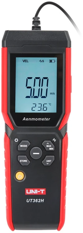Termo anemometras ; 0~30m/s; -20~70C; 0~999900m³/min, pasirenkama ortakių forma, UNI-T