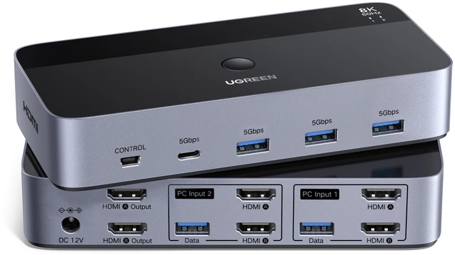 Ugreen 8K@60Hz HDMI KVM komutatorius (2 PC <-> 2 monitoriai + 4 įrenginiai)