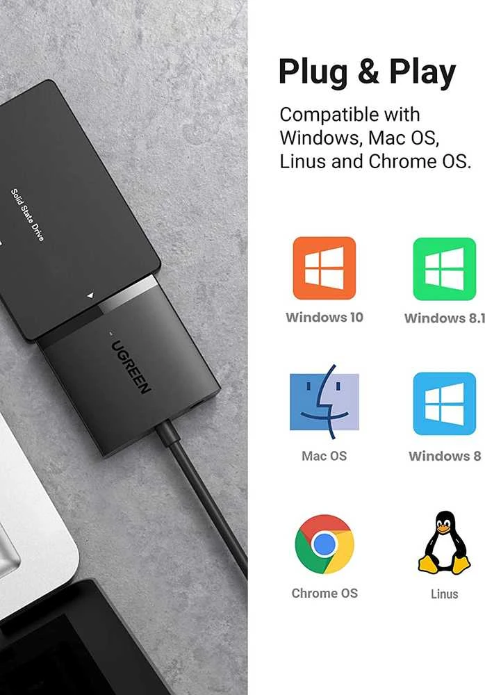 UGREEN adapteris HDD 2.5 "ir 3.5" SATA į USB 3.0 - Juodas