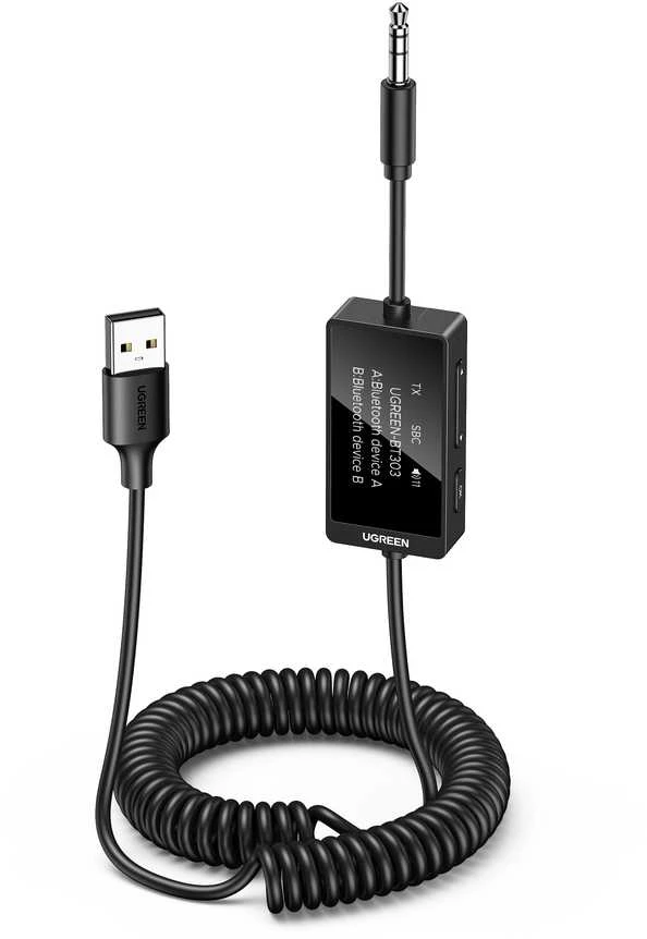Ugreen Bluetooth 5.4 siųstuvas su spirale susuktu laidu