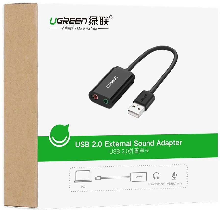 Išorinis USB garso adapteris UGREEN 15cm - Juoda