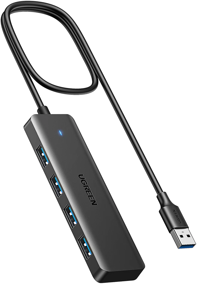 HUB Ugreen CM219 35574 with 4 USB-A 3.0 jungtys and USB-A 3.0 kabelis 1m - juodos spalvos