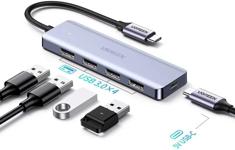 UGREEN 4-Port USB3.0 Hub with USB-C Power Supply šakotuvas - pilkas