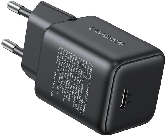 Ugreen Sieninis įkroviklis GaN 30W USB-C QC4+ PD3.0, juodas