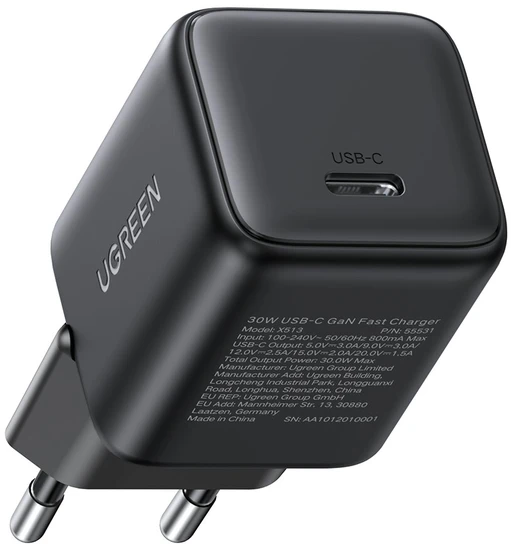 Ugreen Sieninis įkroviklis GaN 30W USB-C QC4+ PD3.0, juodas