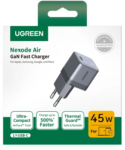Ugreen Sieninis įkroviklis GaN 45W USB-C PD QC Nexode Air, pilkas