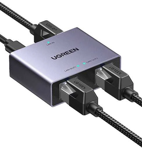 Ugreen Tinklo daliklis ekranuotas RJ45 -> 2xRJ45 (8P8C) Gigabit, pilkas