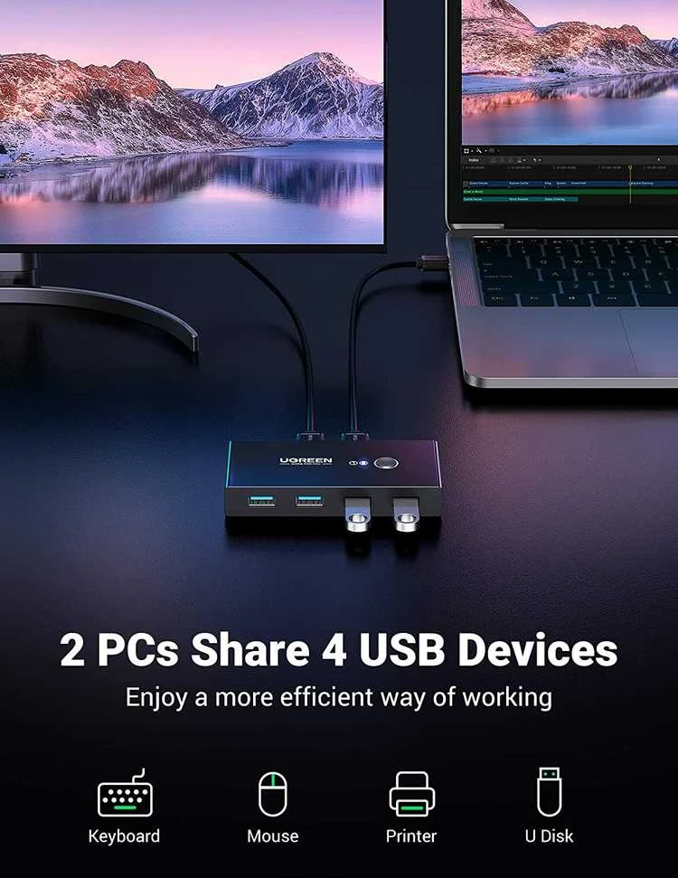 USB jungiklis KVM USB 2x4 UGREEN USB 3.0
