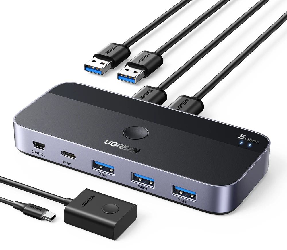 Ugreen USB 3.0 perjungėjas (2 PC <-> 4 įrenginiai (3x USB-A + USB-C))