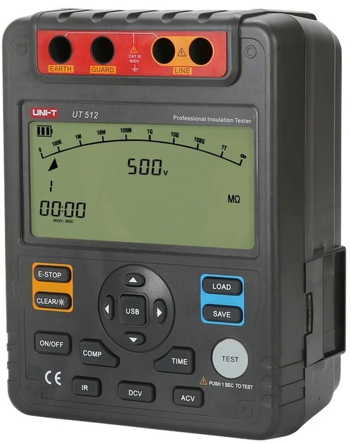 Uni-t Izoliacijos varžos matuoklis UT512; LCD (9999) 19mm; stulpelis 29segm.